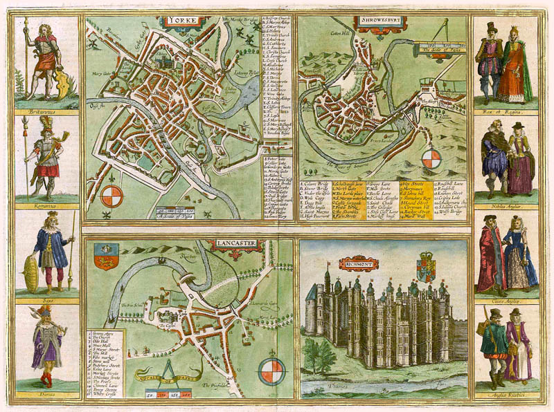 York Shrewesbury Lancaster Richmont 1617 Braun en Hogenberg